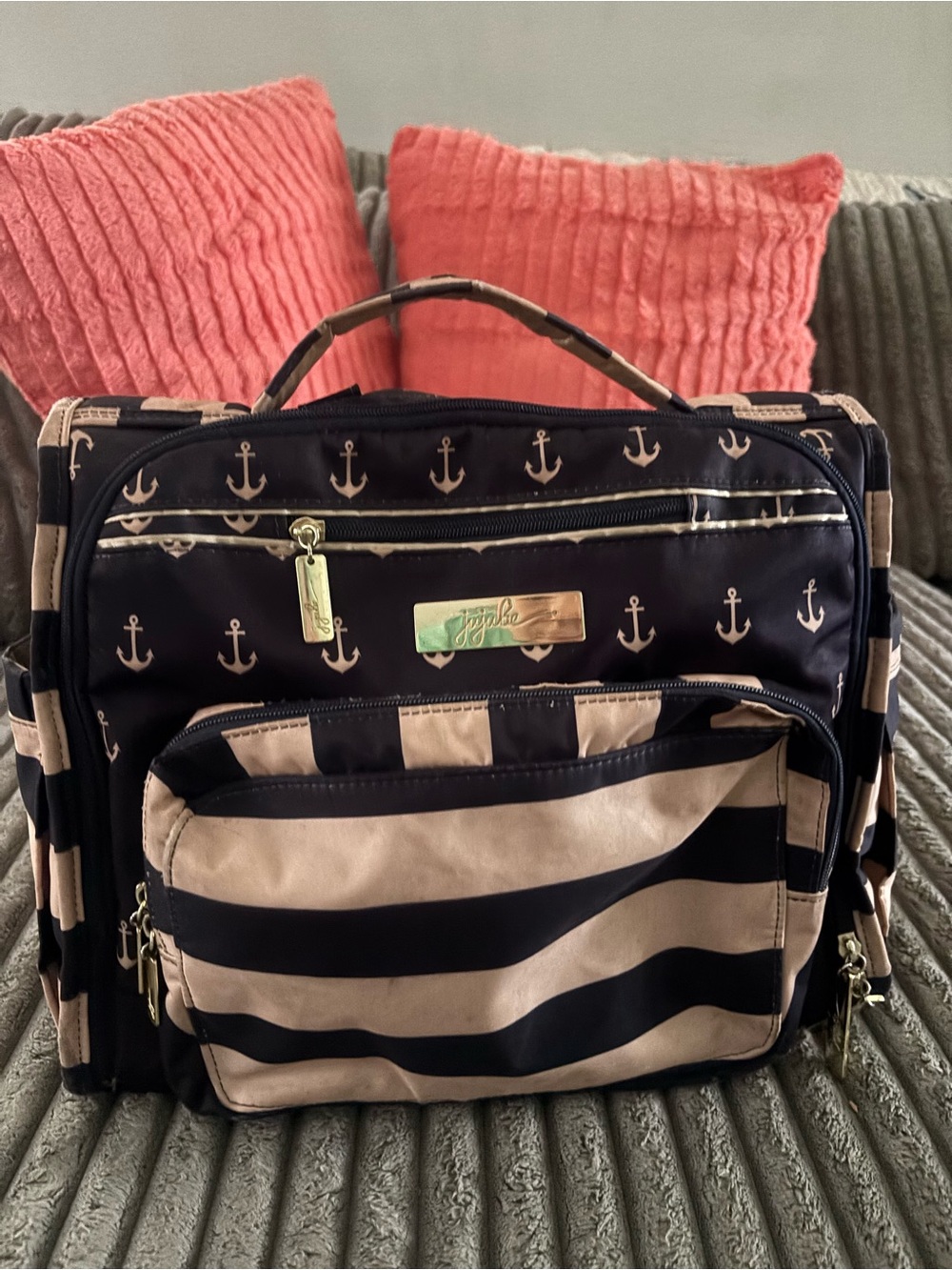 Jujube Navy and Beige Striped Anchor Print Diaper bag